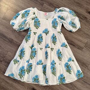 Victoria Dunn White Blue Floral Cotton Dress